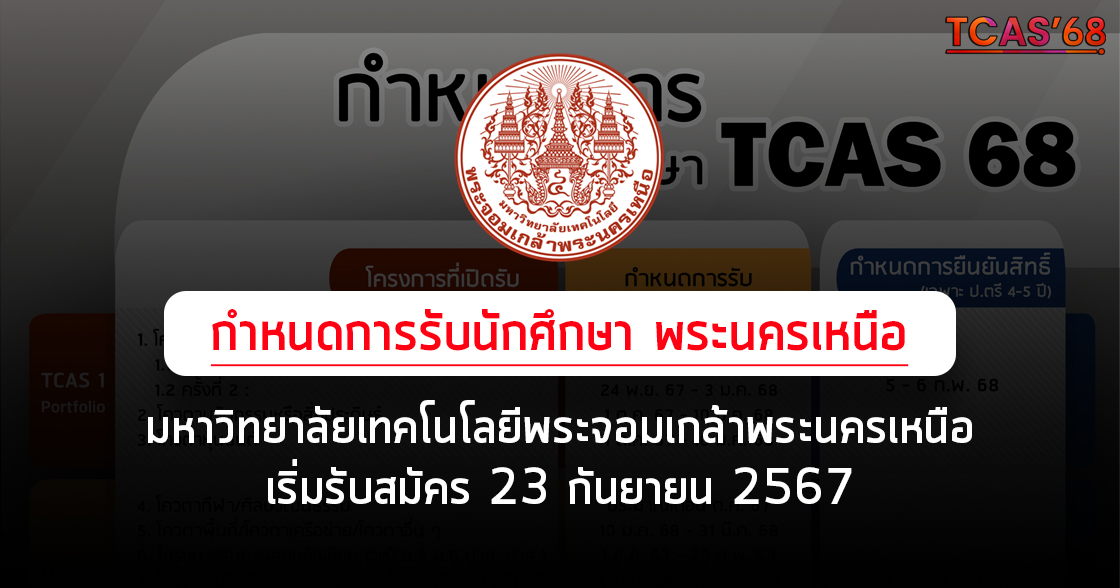 กำหนดการ TCAS'68 ทุกรอบ ม.พระนครเหนือ